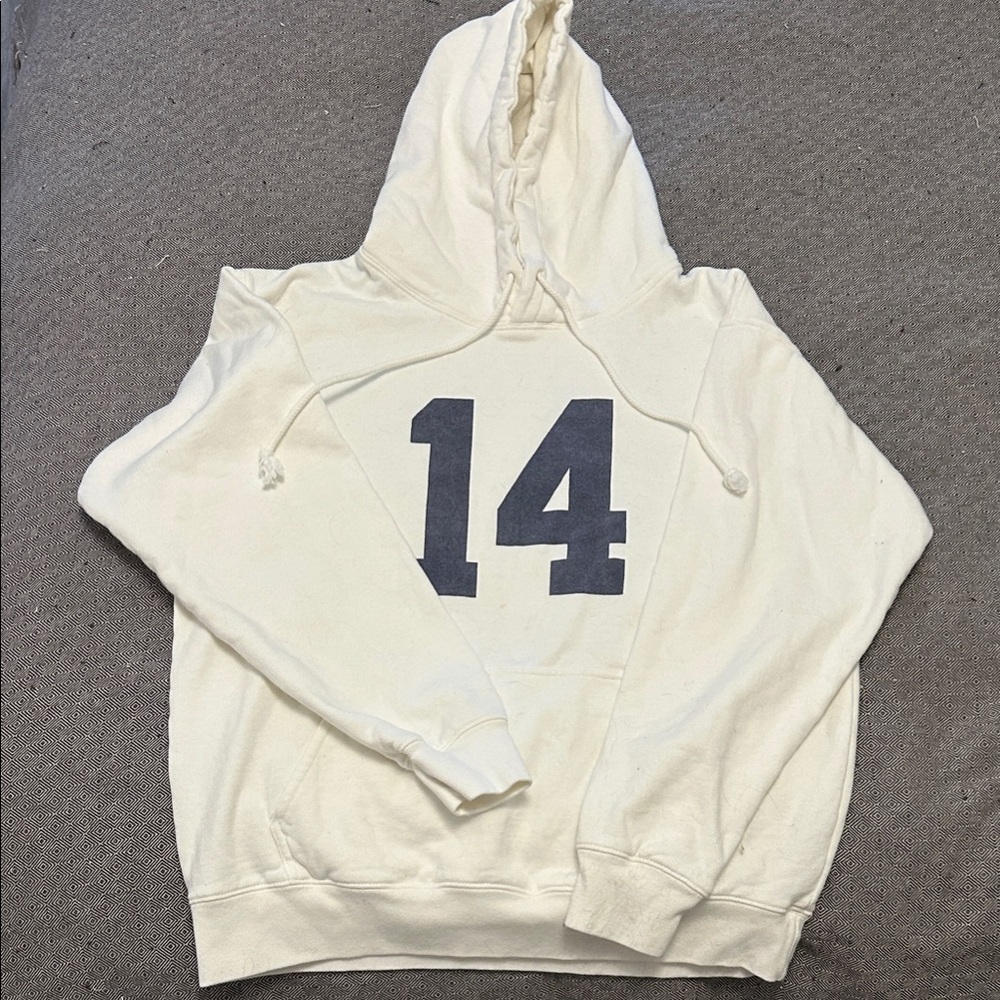 Brandy Melville White Hoodie with Blue Number Print